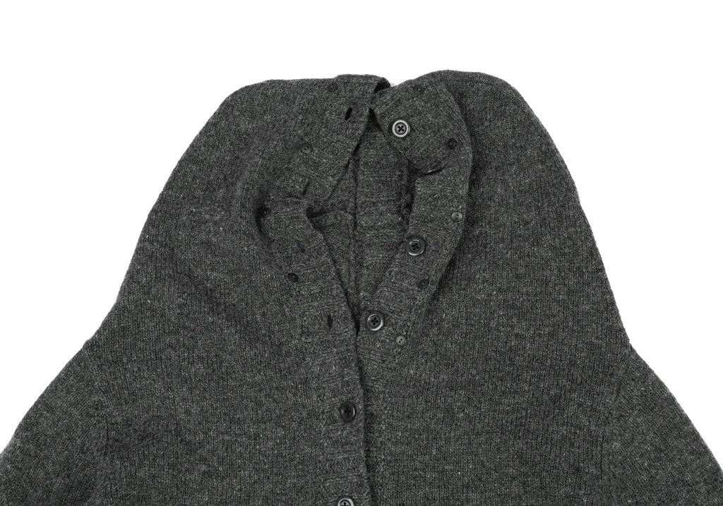 A/T ATSURO TAYAMA. Grey Open Knit Front and Back Long Cardigan w/Hood