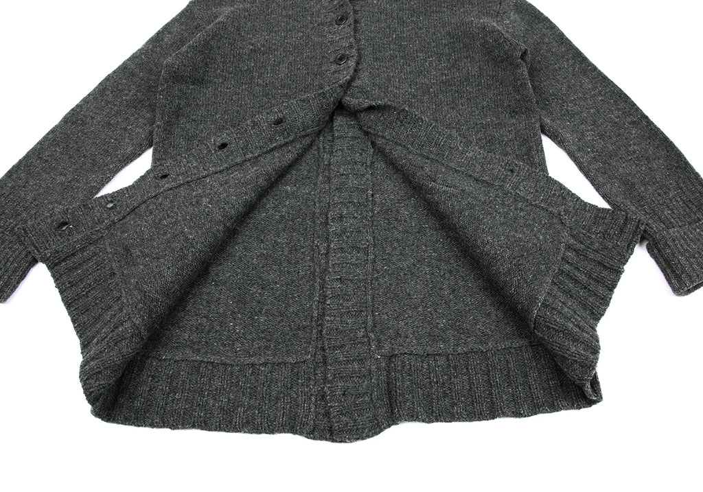 A/T ATSURO TAYAMA. Grey Open Knit Front and Back Long Cardigan w/Hood