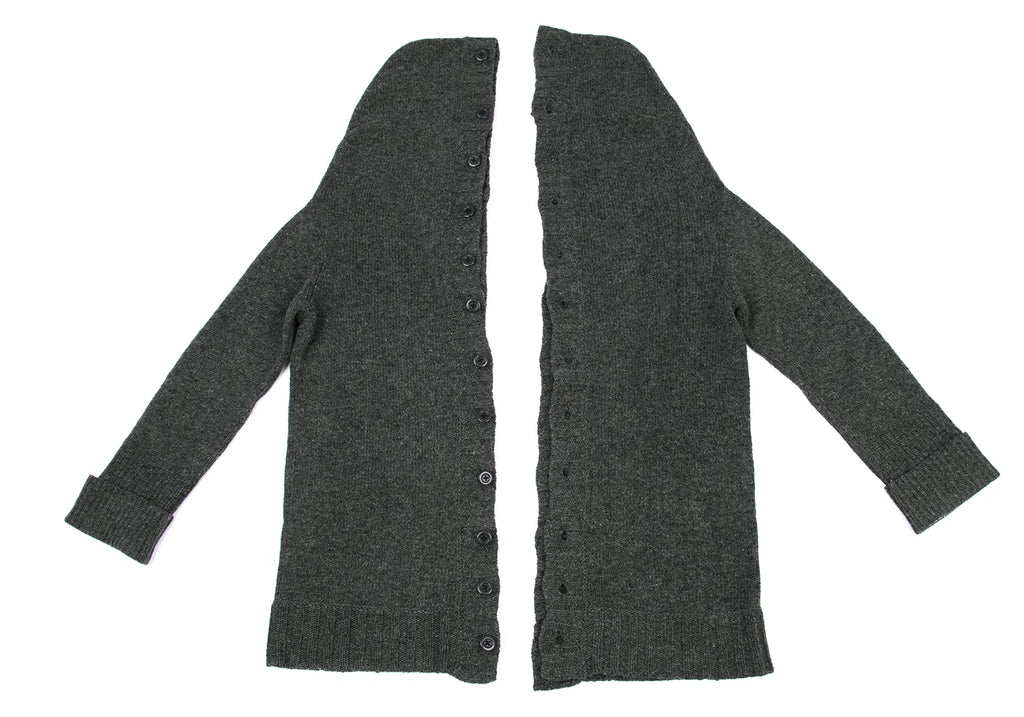 A/T ATSURO TAYAMA. Grey Open Knit Front and Back Long Cardigan w/Hood