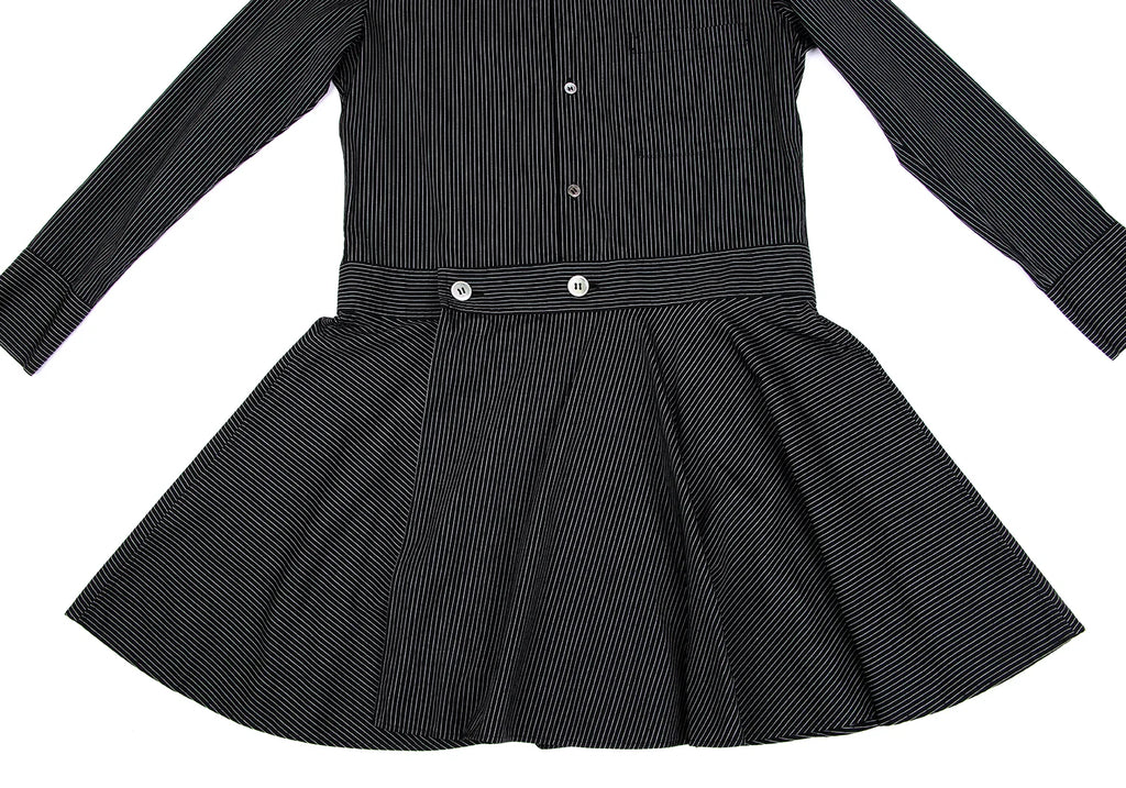 YOHJI YAMAMOTO JAPAN. Y's Black Striped Wrap Design Flare Shirt Dress
