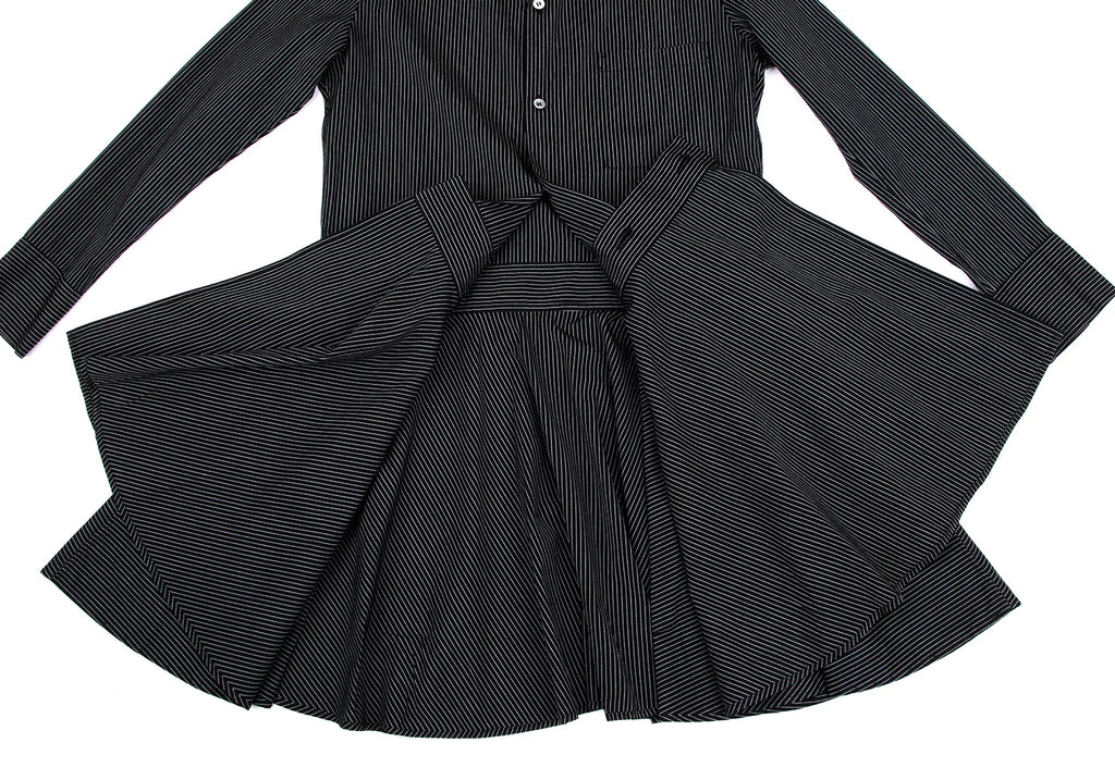 YOHJI YAMAMOTO JAPAN. Y's Black Striped Wrap Design Flare Shirt Dress
