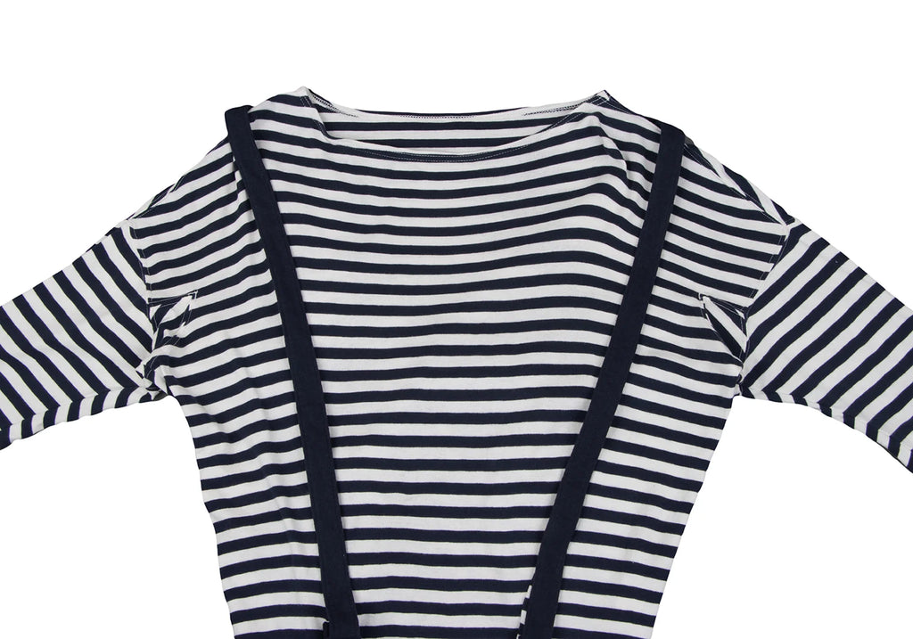 ISSEY MIYAKE JAPAN. mercibeaucoup. Navy/White Stripe Long Sleeves Suspender Design Top