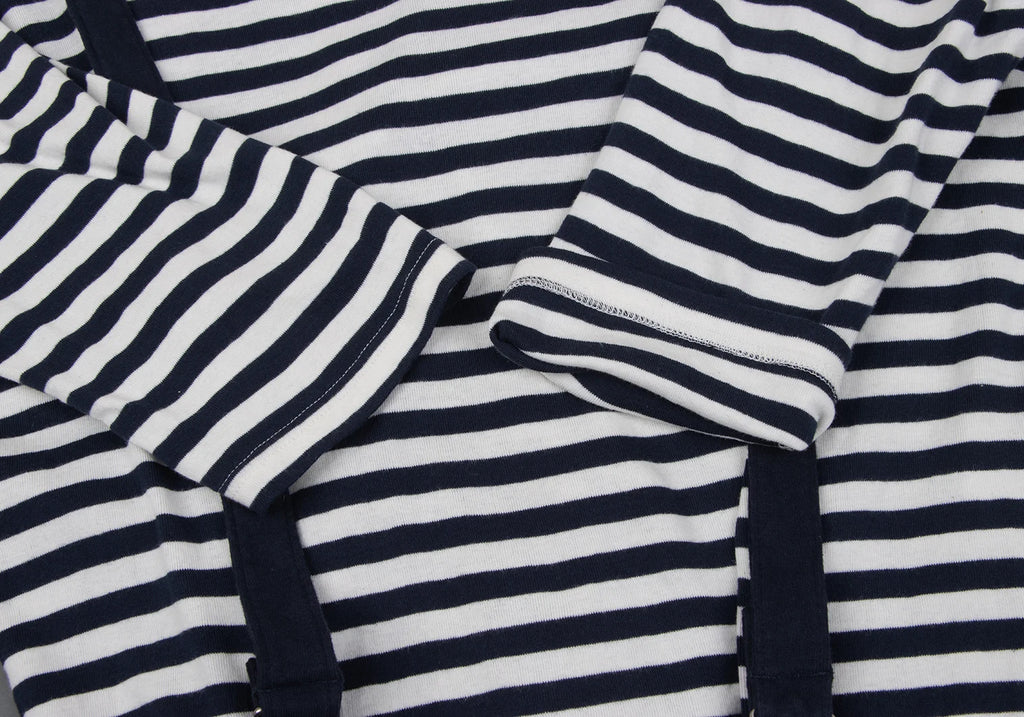 ISSEY MIYAKE JAPAN. mercibeaucoup. Navy/White Stripe Long Sleeves Suspender Design Top
