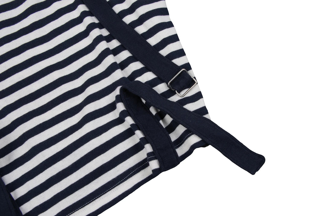 ISSEY MIYAKE JAPAN. mercibeaucoup. Navy/White Stripe Long Sleeves Suspender Design Top