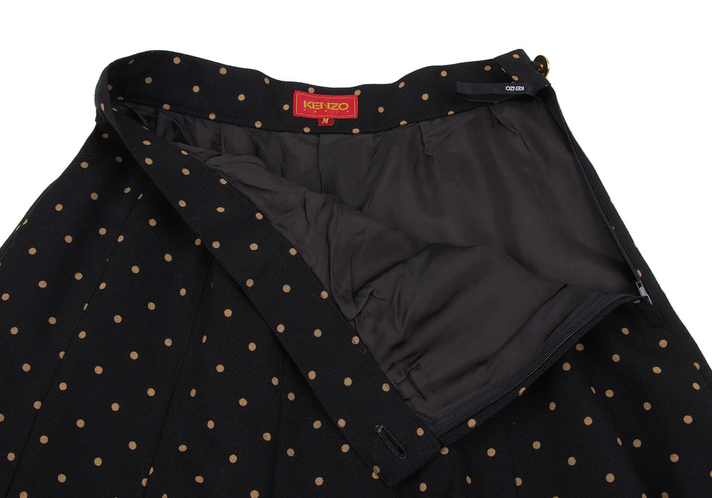 KENZO PARIS. Vintage Black Dot Printed Wool Flare Skirt