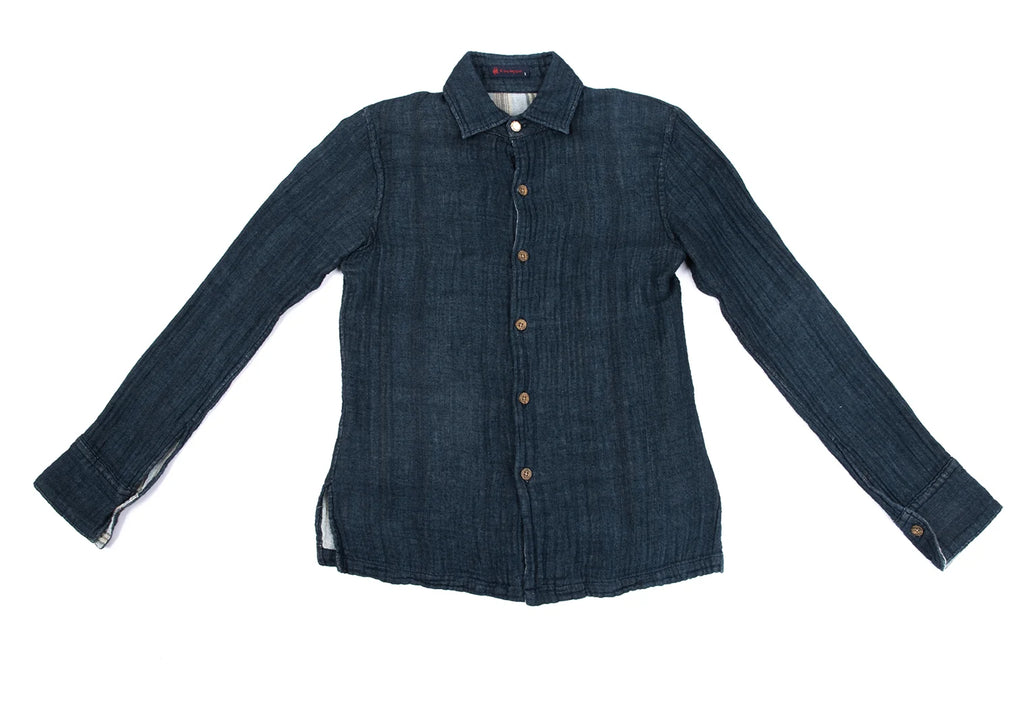 45rpm 45R JAPAN. Navy Striped Indigo Dyed Cotton Gauze Shirt