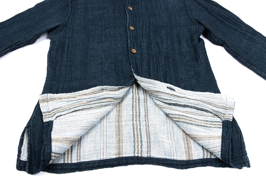 45rpm 45R JAPAN. Navy Striped Indigo Dyed Cotton Gauze Shirt