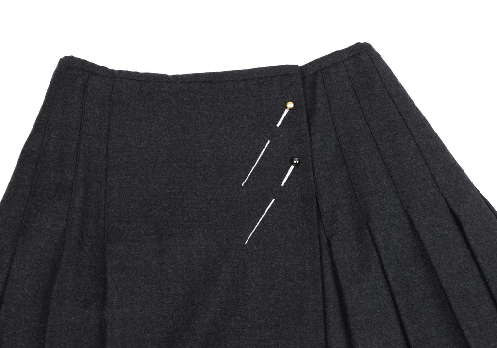 Jean Paul GAULTIER FOR SEPT PREMIERES. PARIS. Charcoal Color Wool Stretch Pleats Wrap Skirt