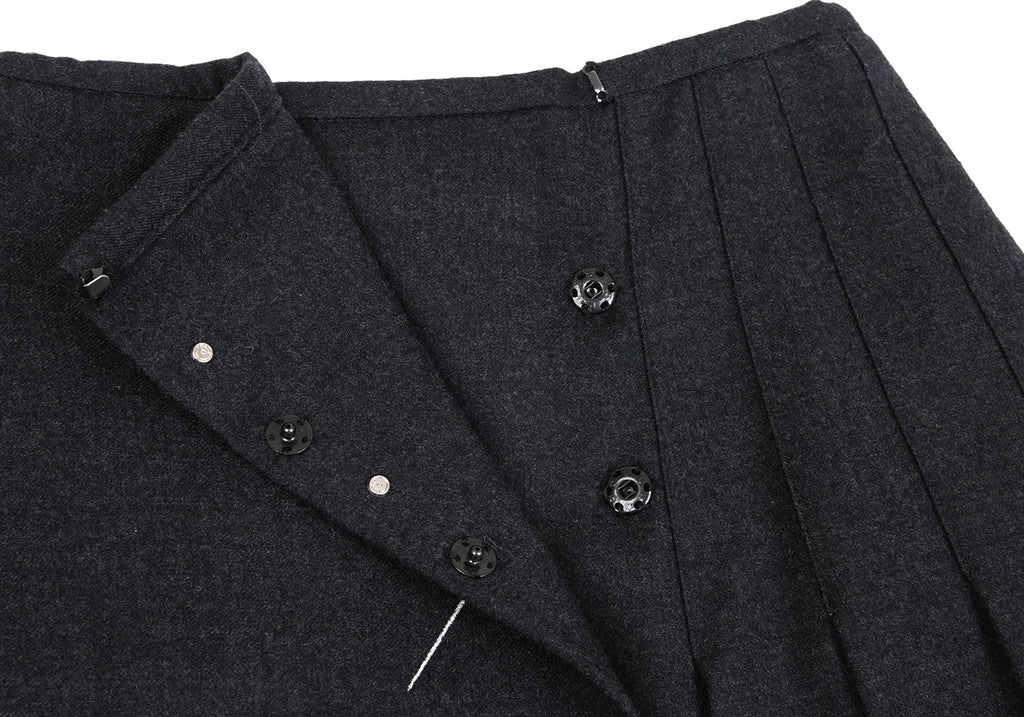 Jean Paul GAULTIER FOR SEPT PREMIERES. PARIS. Charcoal Color Wool Stretch Pleats Wrap Skirt