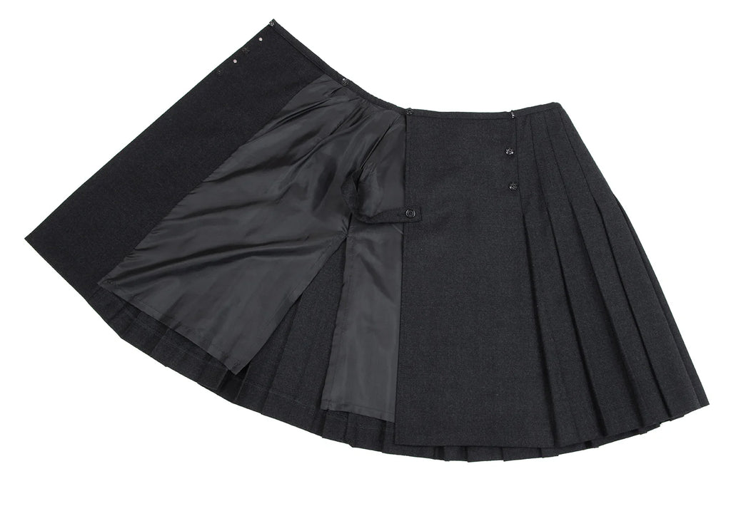 Jean Paul GAULTIER FOR SEPT PREMIERES. PARIS. Charcoal Color Wool Stretch Pleats Wrap Skirt