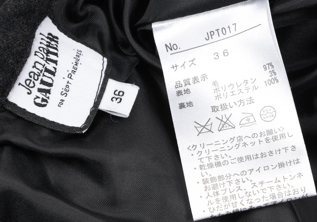 Jean Paul GAULTIER FOR SEPT PREMIERES. PARIS. Charcoal Color Wool Stretch Pleats Wrap Skirt