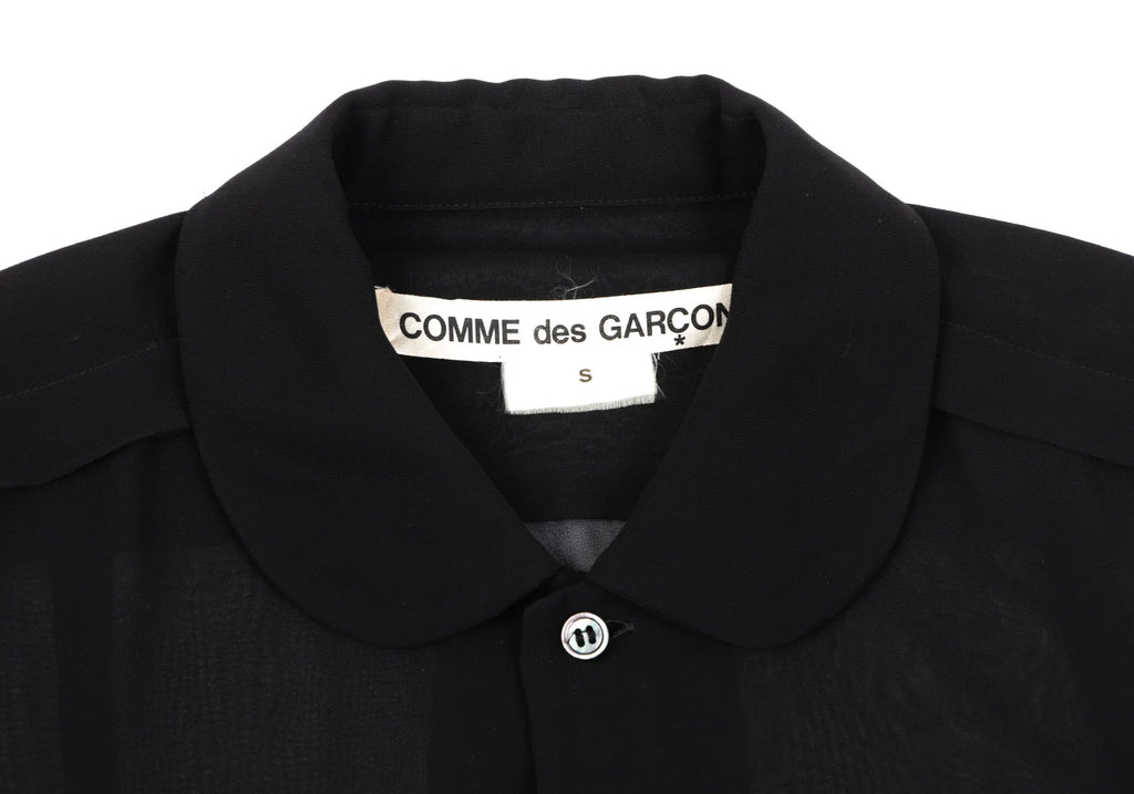 COMME des GARCONS JAPAN. Black Poly Round Collar Semi-Sheer Shirt