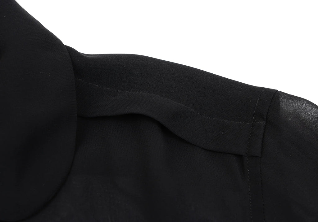 COMME des GARCONS JAPAN. Black Poly Round Collar Semi-Sheer Shirt