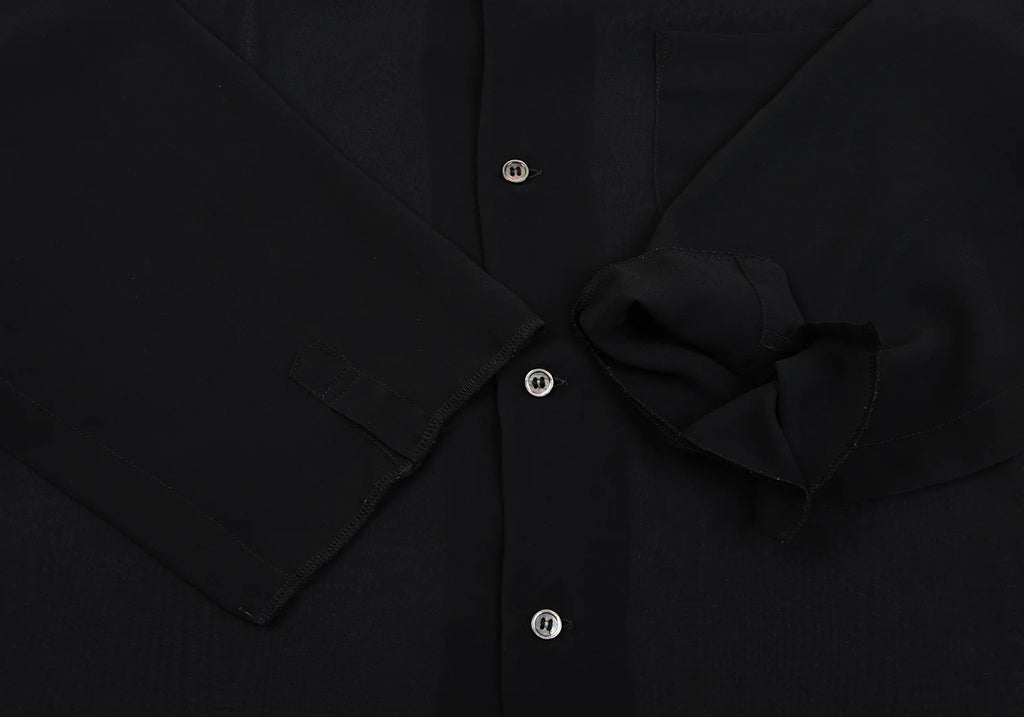COMME des GARCONS JAPAN. Black Poly Round Collar Semi-Sheer Shirt