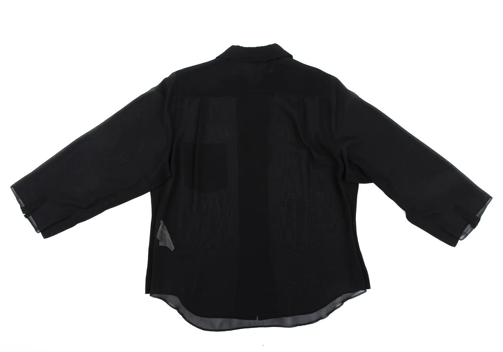 COMME des GARCONS JAPAN. Black Poly Round Collar Semi-Sheer Shirt