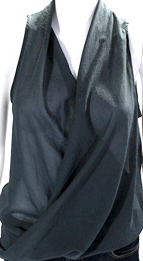 Helmut Lang NY. Blue PolyTech Fabric Sleeveless V-neck Slip-on Tank Blouse