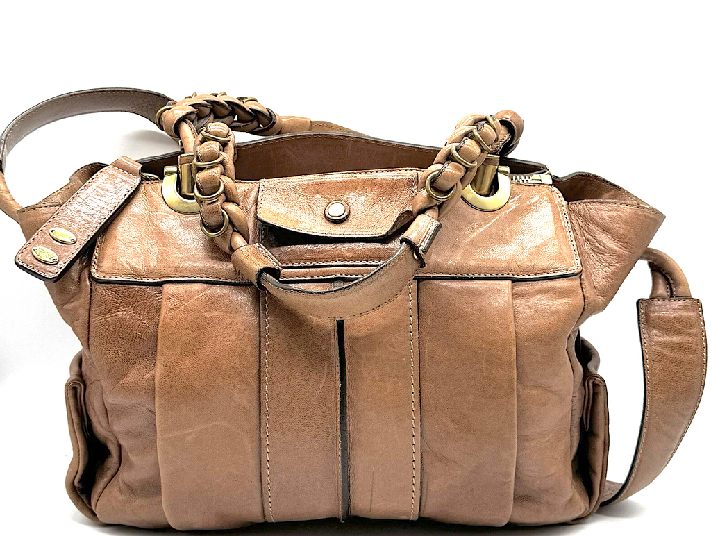 Chloe Paris. Chestnut Lambskin Glazed Leather Satchel Handbag / Shoulder Bag w/Long Strap