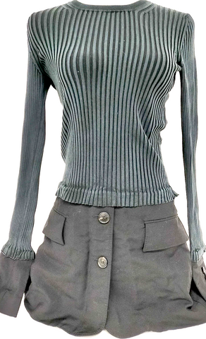 A/T ATSURO TAYAMA JAPAN. Black Pleated Switching Pullover Dress