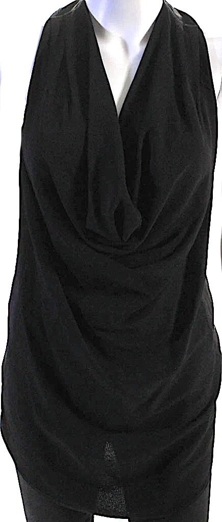 Helmut Lang NY. Black Textured Viscose Sleeveless Scoop Neck Tank Blouse