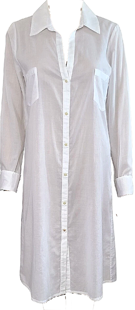 HUMANOID NETHERLANDS. Sister White Lightweight Cotton Long Sleeve Button Front Shirt Dress