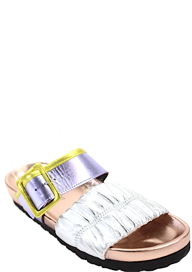 Pierre Hardy Paris. (Hermes Shoe Designer) Open Toe Strap Buckle Platform Sandals Silver Tone Size 38.5