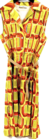 MIU MIU ITALY. Geometric Pattern Poly-Blend Abstract Mod Dress