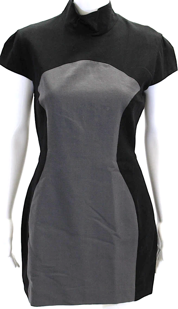 Gareth Pugh UK. NEW W/TAGS. Black/Gray Back Zip Short Sleeve Mock Neck Mini Dress