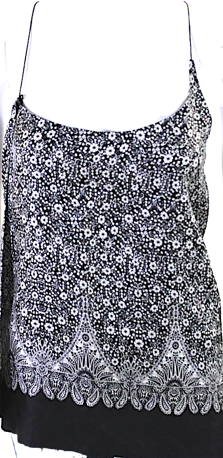 Helmut Lang NY.NEW W/TAGS. Black Silk Floral Print Scoop Neck Wrap Blouse