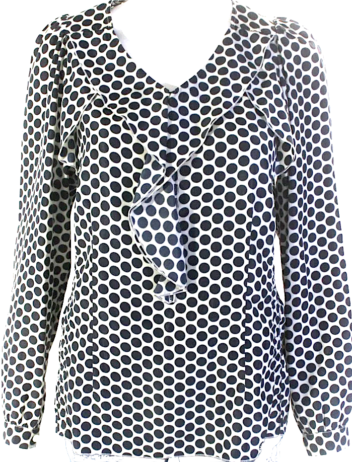 Marni Italy. Black/White Viscose Blend Long Sleeves Polka Dot Blouse