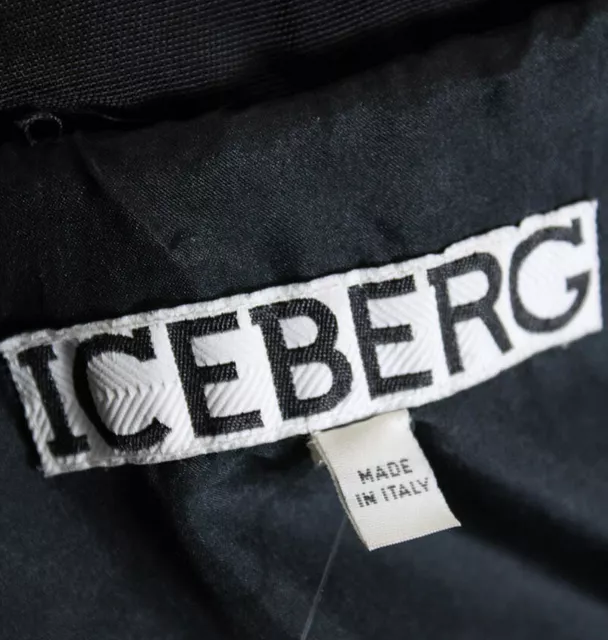 Iceberg Italy. Black Silk Fur Lined Hooded Striped Quilted Puffer Coat