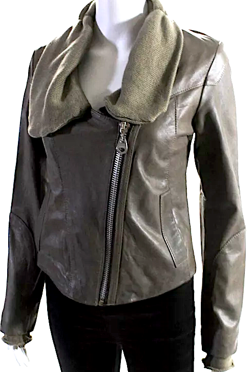 Doma Italy. Olive Green Leather Collared Long Sleeved Motorcycle Jacket