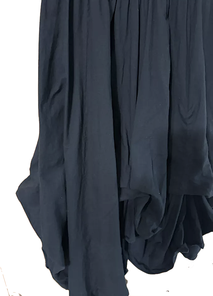 Luna Luz Ibiza/NYC. Black Asymmetric Linen Lagenlock Midi Dress