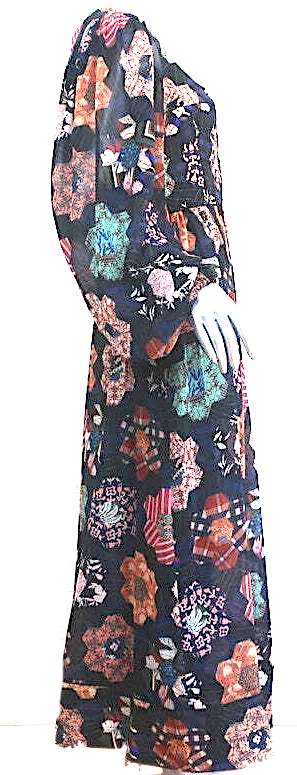 La Ligne NY. Maria Patchwork Floral Print Balloon Sleeve Midi Dress