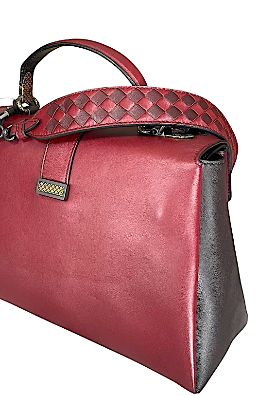 Bottega Veneta Italy. Piazza Tri-Color Leather Top Handle Woven Strap Crossbody Shoulder Bag