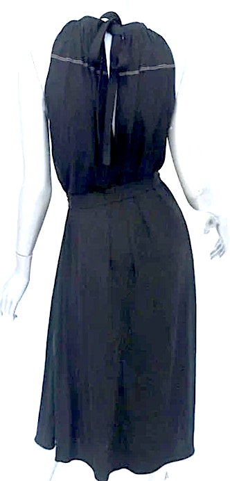 Helmut Lang NY. Black Shirred Jersey Size Belted Halter Midi Dress