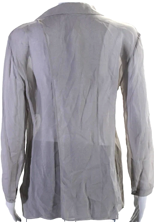 Helmut Lang NY. Gray Semi-Sheer Long Sleeve Button Up Blouse