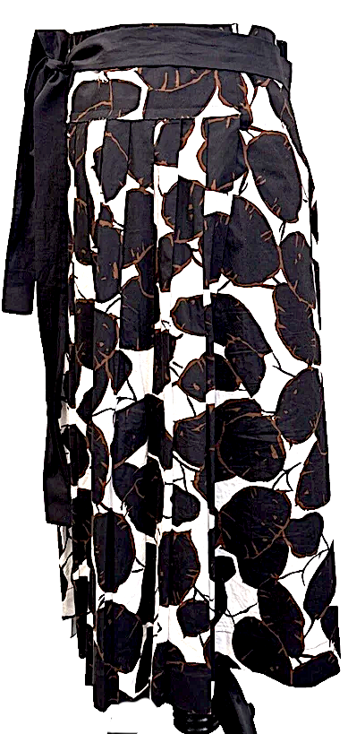 Marni Italy. Black, White Brown Asymmetrical Cotton Poplin Wrap Skirt