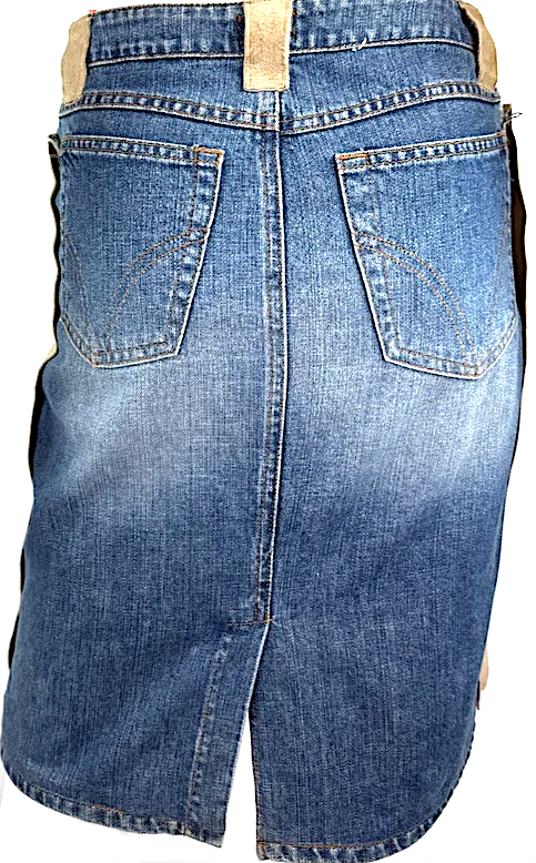 Dolce & Gabbana Italy. Beige Suede Leather Blue Cotton Denim Mini Skirt