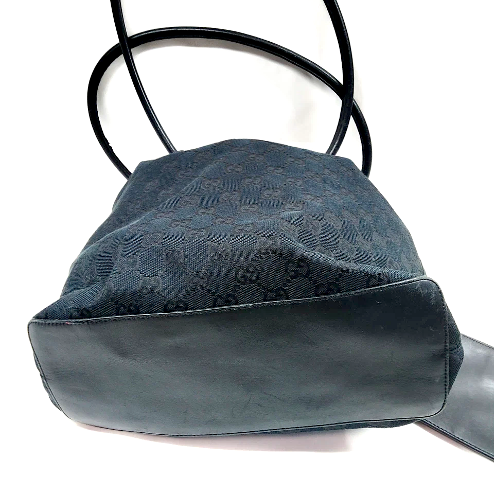 Gucci Italy. Black Canvas/Leather Logos Shoulderbag/ Handbag