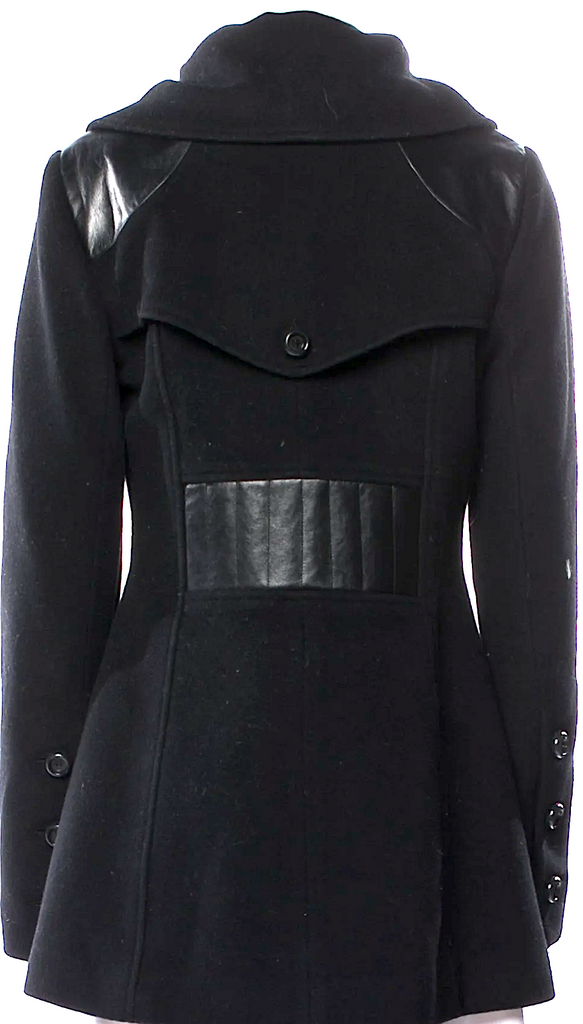 Mackage Quebec. Black Wool Leather Trim/Belt Peacoat