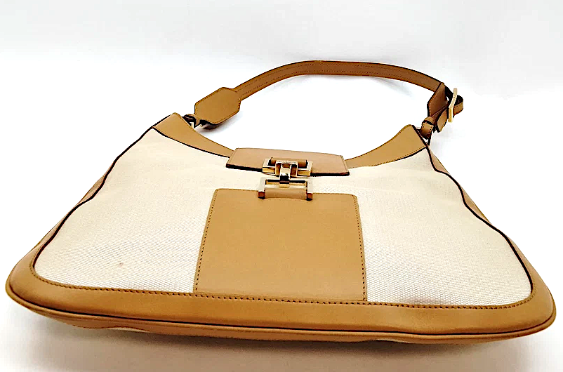 GUCCI ITALY. Vintage Canvas/Leather Shoulder Bag / Hand Bag