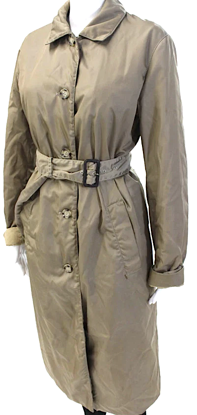 Prada Italy. Khaki Color Collared Buckle Long Sleeve Trench PolyTech Coat