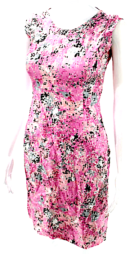 Prada ITALY. Pink Abstract Floral Silk Print Sheath Dress w/ Tie Waist