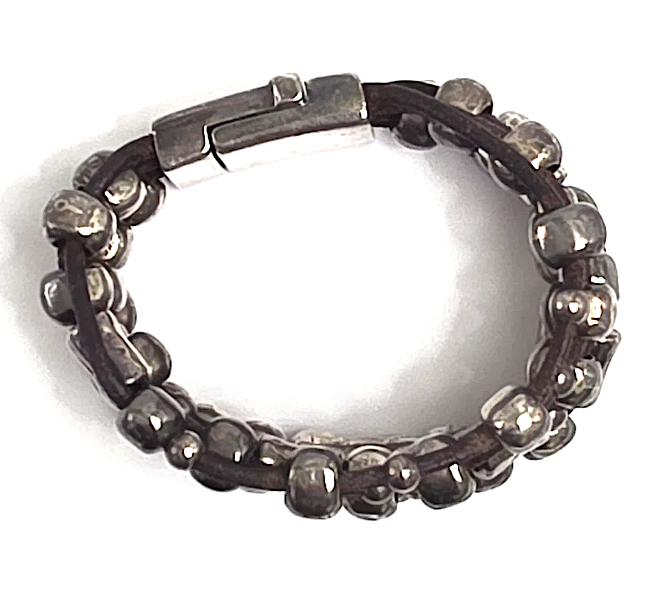 1 Para Mi. MADRID. Handmade Spain. Silver Plated, Pewter, Sterling Chunky Leather Bracelet