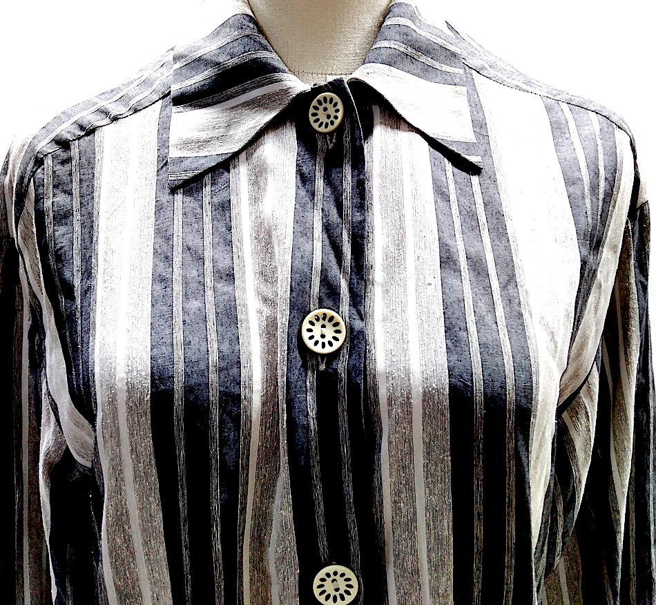 Fendi ITALY. Black/Grey/Beige Striped Silk/Rayon Tunic Style Shirt