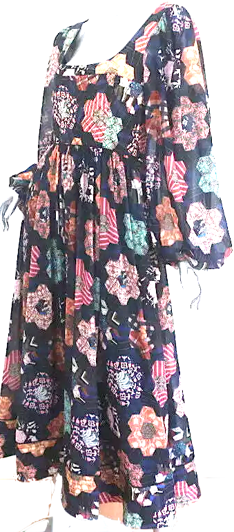 La Ligne NY. Maria Patchwork Floral Print Balloon Sleeve Midi Dress