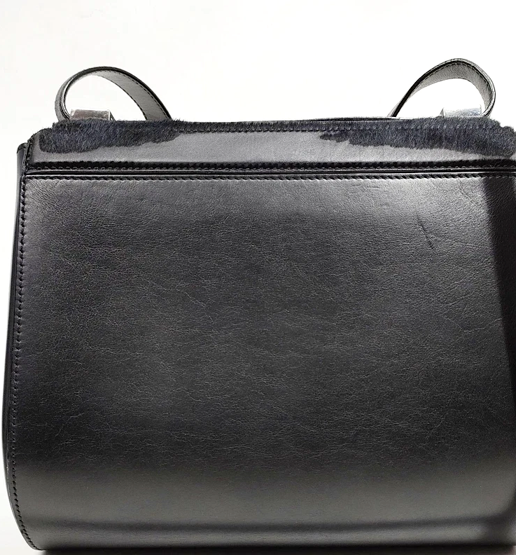 Givenchy Paris. Black Pony Hair Flap Black Leather Shoulder Bag
