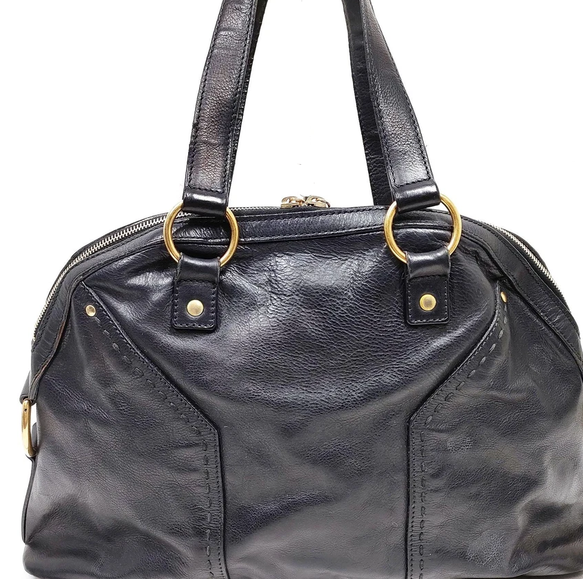 Yves Saint Laurent Paris. Classic Vintage Black Leather Shoulder Bag / Hand Bag