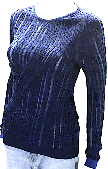 ACNE Studios Sweden. Blue Black Cotton Long Sleeves Crew Neck Sweater