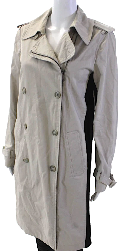 DONNA KARAN DKNY Beige Cotton Collared Belted Zip Up Mid-Length Jacket